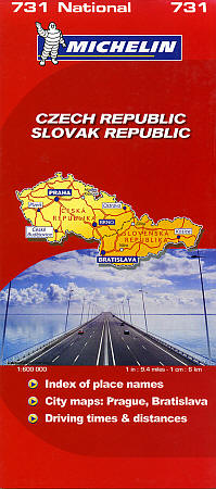 Czech and Slovak Republics, Road and Shaded Relief Tourist Map.