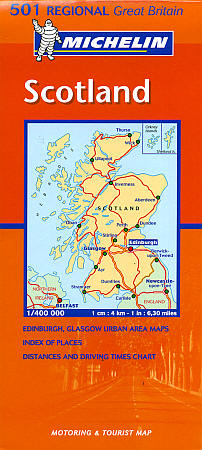 Scotland Road and Shaded Relief Tourist Map, United Kingdom.