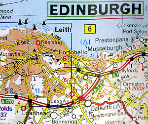 Scotland Road and Shaded Relief Tourist Map, United Kingdom.