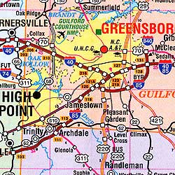 North Carolina and South Carolina Road and Tourist Map, America.