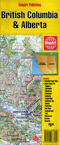 British Columbia and Alberta, Road and Tourist Map, Canada.