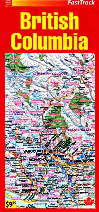 British Columbia "FastTrack", Road and Tourist Map, Canada.