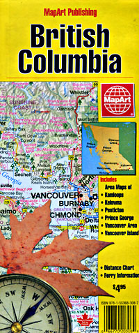 British Columbia, Road and Tourist Map, Canada.