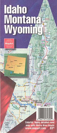 Idaho, Montana, and Wyoming Road and Tourist Map, America.