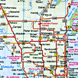 Manitoba and Saskatchewan Provinces Road and Tourist Map, Canada.