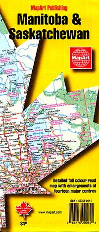 Saskatchewan & Manitoba Provinces Road and Tourist Map, Canada.