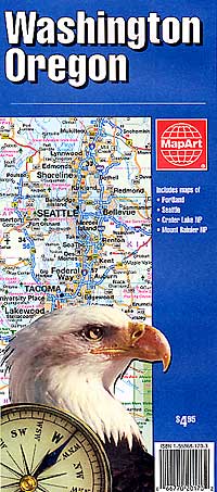 Washington and Oregon, Tourist Road Map, America.