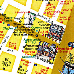NEW YORK CITY - Lower Manhattan - Illustrated Pictorial Guide Map, (Manhattan Island), New York, America.