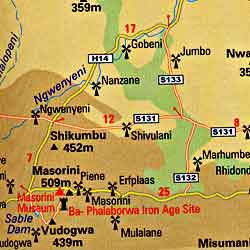 Kruger National Park, Road and Tourist Map, South Africa.