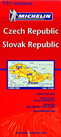 Czech Republic and Slovakia, Road and Shaded Relief Tourist Map.