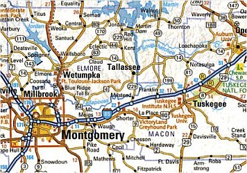 Alabama Destination Road and Tourist Map, America.