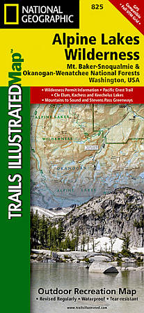 Alpine Lakes Wilderness, Mount Baker/Snoqualmie & Okanogan-Wenatchee National Forests, Road and Recreation Map.