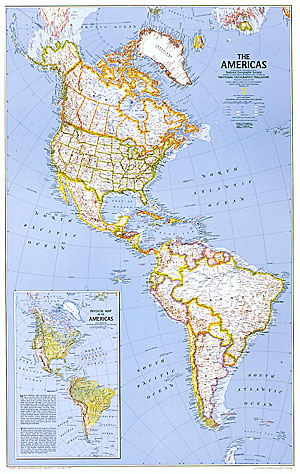 The Americas, North, Central and South WALL Map.