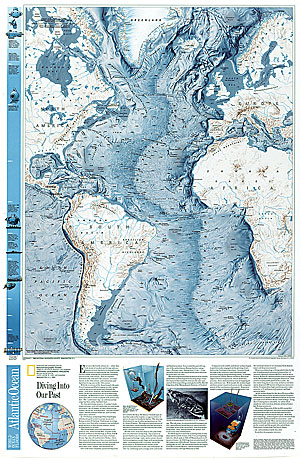 Atlantic Ocean 3D Relief WALL Map.