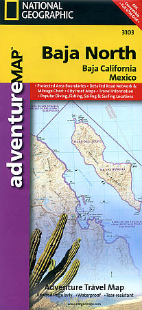 Baja California North Adventure, Road and Tourist Map, Mexico.