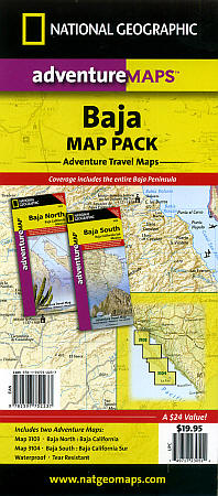 Baja California North and South, Road and Tourist Map, Mexico.
