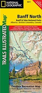 Banff North Trail Road and Recreation Map, British Columbia and Alberta, Canada.