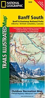 Banff South Trail Road and Recreation Map, British Columbia and Alberta, Canada.