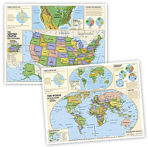Beginners World and USA Education "BUNDLE" WALL Map.
