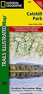 Catskill Park Trail Road and Recreation Map, New York, America.