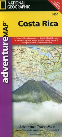 Costa Rica Road and Physical Tourist Map.
