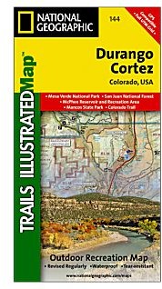 Durango and Cortez Trail Road Map, Colorado, America.