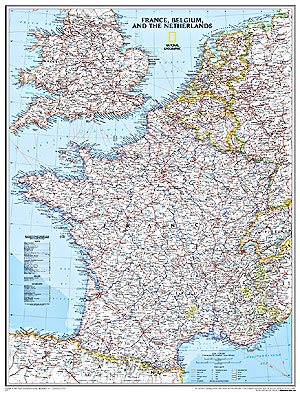 France, Belgium and Netherlands Political WALL Map.