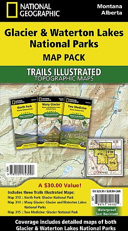 Glacier and Waterton Lakes National Park "Bundle", Road and Recreation Map, Montana, America.