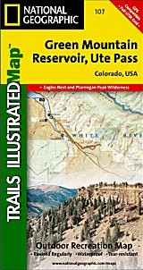 Green Mountain Reservoir and Ute Pass, Road and Recreation Map, Colorado, America.