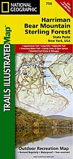 Harriman, Bear Mountain and Sterling Forest State Parks Trail Road and Tourist Map, New York, America.