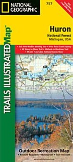 Huron National Forest Road and Recreation Map, Michigan, America.