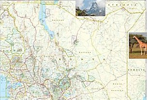Kenya Adventure Road and Tourist Map.