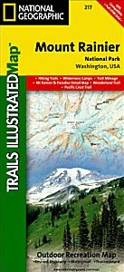 Mount Rainier National Park, Road and Recreation Map, Washington, America.