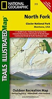 North Fork, Glacier National Park Trail Road and Recreation Map, America.