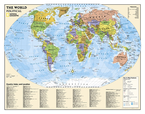 Political World "Education" WALL Map.