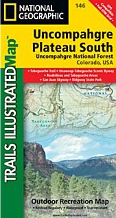 Uncompahgre Plateau, South Trail Road and Recreation Map, Colorado, America.