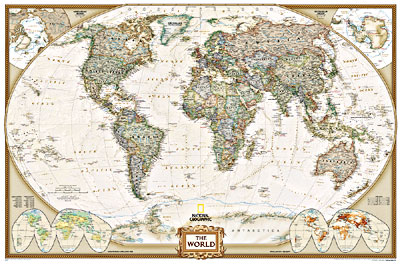 World Political, Executive Antique WALL Map.