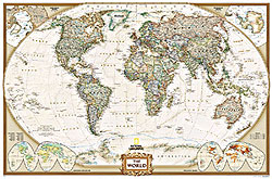 World Political, Executive Antique WALL Map.