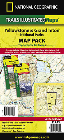 Yellowstone and Grand Teton "Bundle" National Parks, Road, Recreation, and Topographic Maps, America.