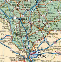 Egypt Road and Shaded Relief Tourist Map.