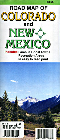 Colorado and New Mexico Road and Tourist Map, America.