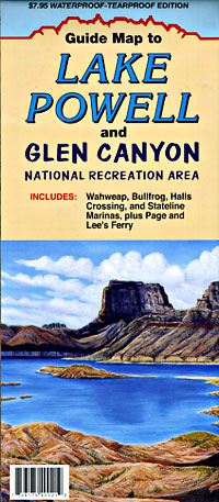 Lakes Powell and Glen Canyon, Road and Recreation Map, Utah, America.