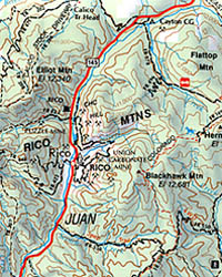 San Juans "Jeep Trails" Road and Recreation Map, Colorado, America.