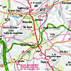 Tunisia Road and Shaded Relief Tourist Map.