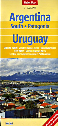 Uruguay and Southern Argentina, Road and Shaded Relief Tourist Map.
