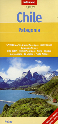 Chile Road and Shaded Relief Tourist Map.