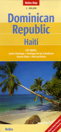 Dominican Republic and Haiti ("Hispanola"), Road and Shaded Relief Tourist Map, West Indies.