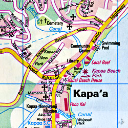 Kauai Road and Shaded Relief Tourist Map, Hawaii, America.