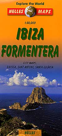 Ibiza and Formentera, Road and Shaded Relief Tourist Map, Balearic Isles, Spain.