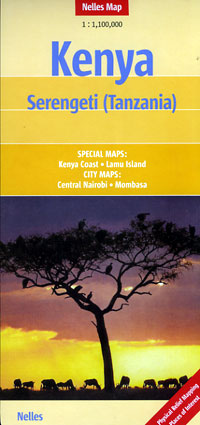 Kenya Road and Shaded Relief Tourist Map.